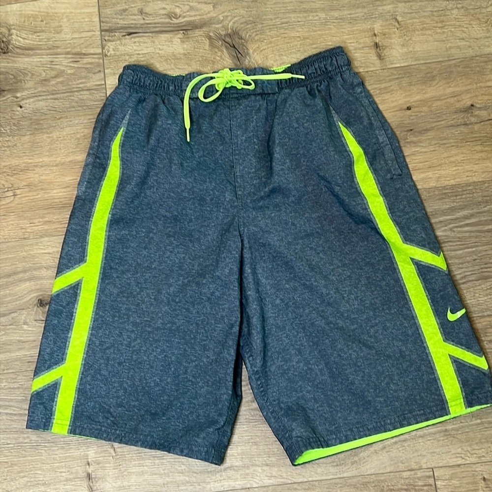 NIKE Board Shorts Heathered Blue Neon Green Size Small
